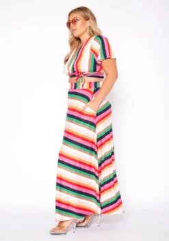 Plus Size Stripe Crop Top & Flare Maxi Skirt Set -Asoph Fashion Shop 2020371 001 4