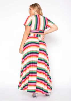 Plus Size Stripe Crop Top & Flare Maxi Skirt Set -Asoph Fashion Shop 2020371 001 5
