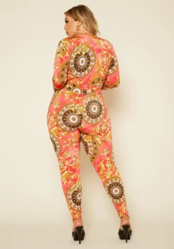 Plus Size Damask Print Overlap Bodysuit & Leggings Set -Asoph Fashion Shop 2020374 001 4