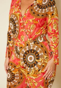 Plus Size Damask Print Overlap Bodysuit & Leggings Set -Asoph Fashion Shop 2020374 001 5