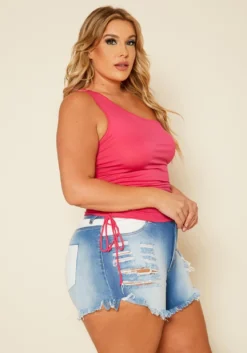 Plus Size White Detailed Distressed Denim Shorts -Asoph Fashion Shop 2020380 001 3