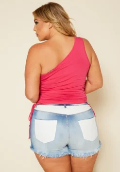 Plus Size White Detailed Distressed Denim Shorts -Asoph Fashion Shop 2020380 001 4
