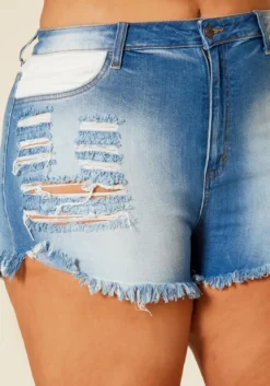 Plus Size White Detailed Distressed Denim Shorts -Asoph Fashion Shop 2020380 001 5