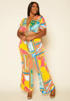 Plus Size Multicolor Chain Print Crop Top & Pants Set -Asoph Fashion Shop 2020388 001 3