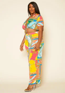 Plus Size Multicolor Chain Print Crop Top & Pants Set -Asoph Fashion Shop 2020388 001 4