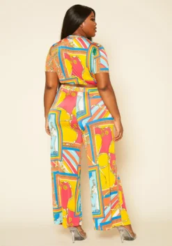 Plus Size Multicolor Chain Print Crop Top & Pants Set -Asoph Fashion Shop 2020388 001 5