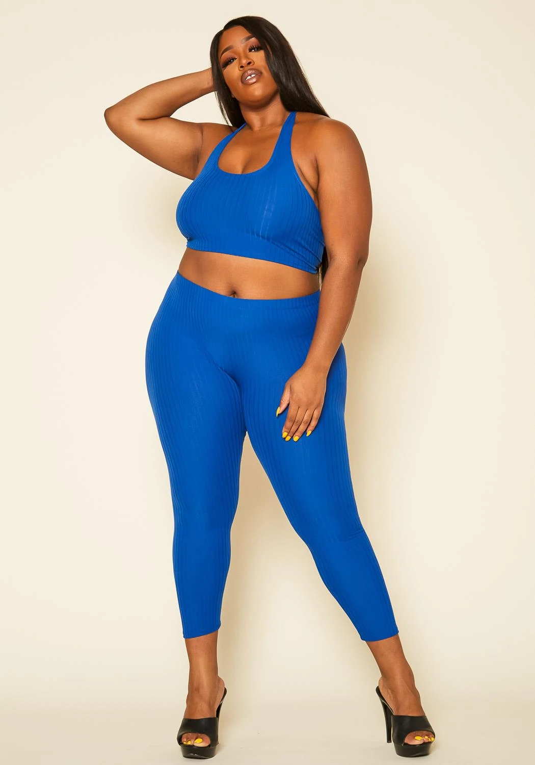 Plus Size Ribbed Halter Crop Top & Leggings Set 1 Plus Size Ribbed Halter Crop Top & Leggings Set