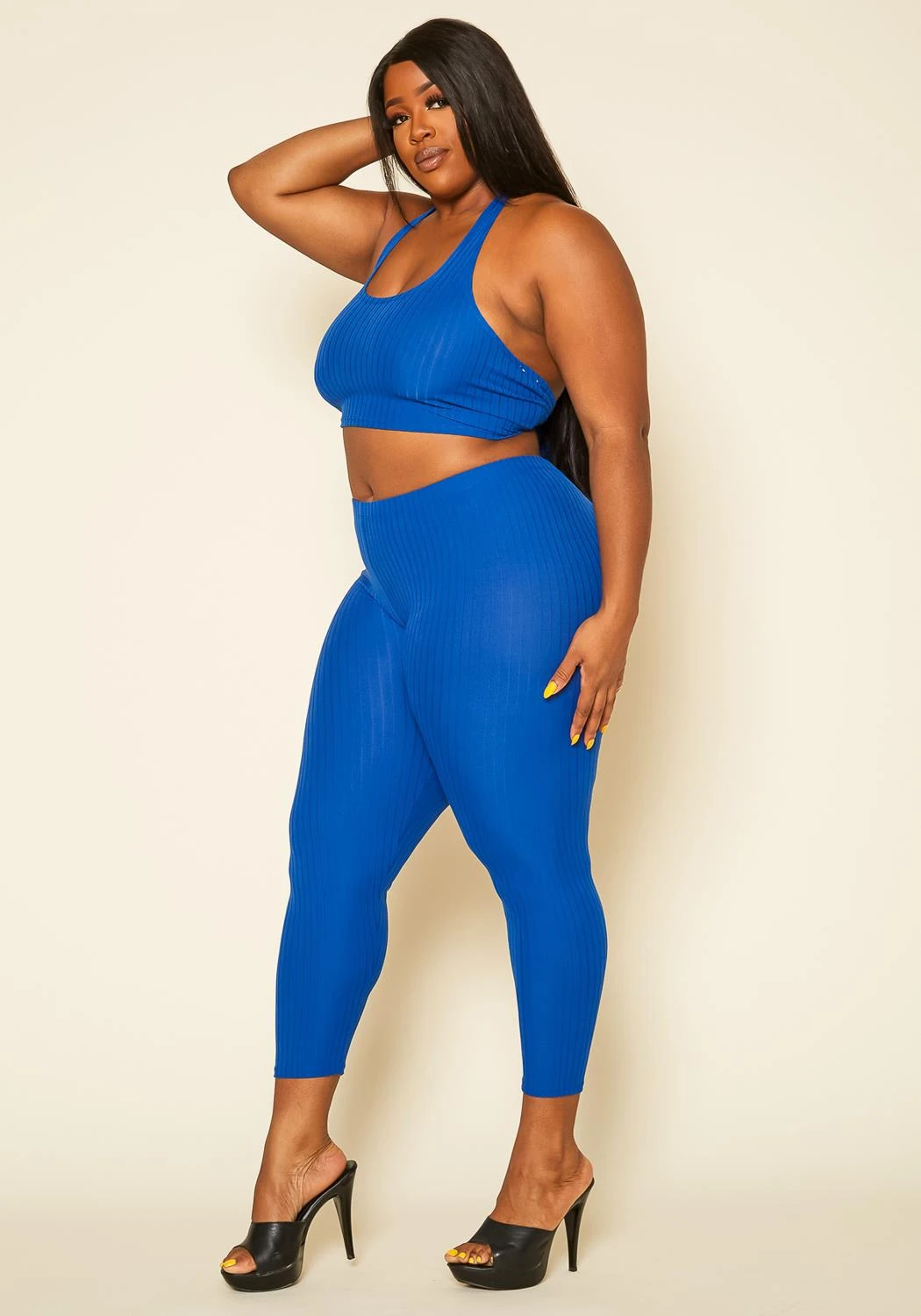 Plus Size Ribbed Halter Crop Top & Leggings Set 3 Plus Size Ribbed Halter Crop Top & Leggings Set - Image 3