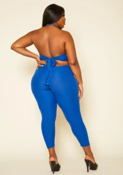 Plus Size Ribbed Halter Crop Top & Leggings Set 8 Plus Size Ribbed Halter Crop Top & Leggings Set -Asoph Fashion Shop 2020400 001 4
