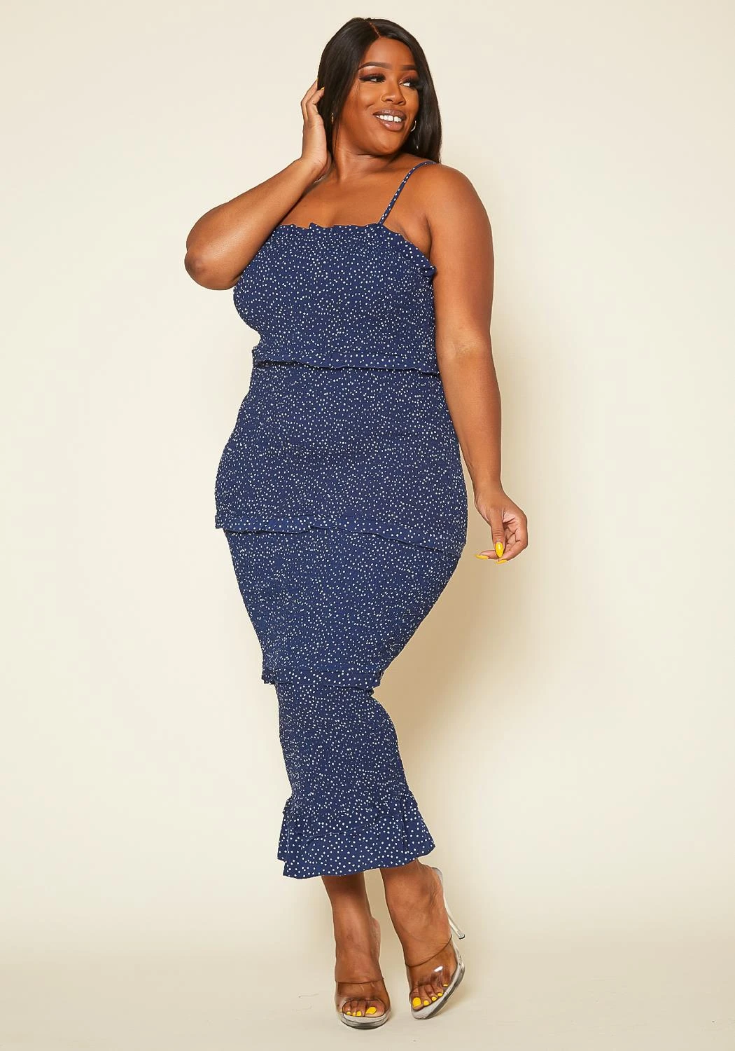 Plus Size Shirred Polka Dot Maxi Dress 1 Plus Size Shirred Polka Dot Maxi Dress