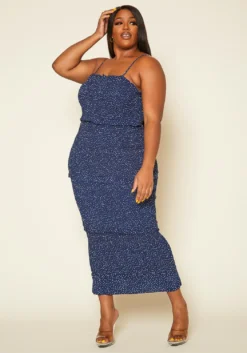 Plus Size Shirred Polka Dot Maxi Dress 8 Plus Size Shirred Polka Dot Maxi Dress -Asoph Fashion Shop 2020404 001 3