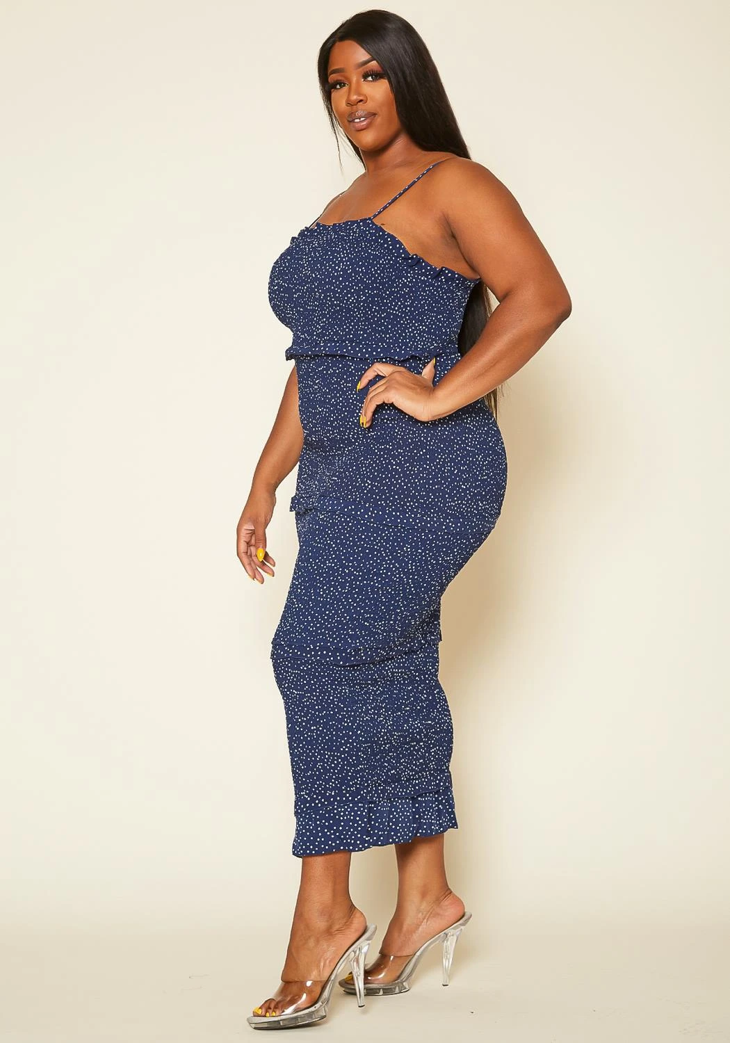 Plus Size Shirred Polka Dot Maxi Dress 4 Plus Size Shirred Polka Dot Maxi Dress - Image 4