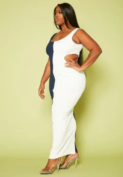 Plus Size Ribbed Two-Tone Color Cut Out Maxi Dress -Asoph Fashion Shop 2020406 001 4