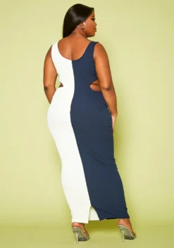 Plus Size Ribbed Two-Tone Color Cut Out Maxi Dress -Asoph Fashion Shop 2020406 001 5