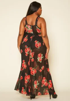Plus Size Rose Print Sheer Maxi Dress -Asoph Fashion Shop 2020407 001 4