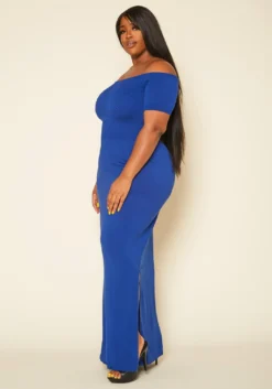 Plus Size Off Shoulder Seamless Maxi Dress -Asoph Fashion Shop 2020421 004 3