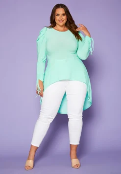 Plus Size High-Low Ruched Puffed Sleeves Top -Asoph Fashion Shop 2020422 002 1