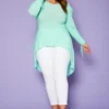 Plus Size High-Low Ruched Puffed Sleeves Top