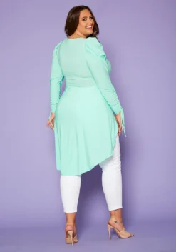 Plus Size High-Low Ruched Puffed Sleeves Top -Asoph Fashion Shop 2020422 002 4