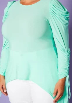 Plus Size High-Low Ruched Puffed Sleeves Top -Asoph Fashion Shop 2020422 002 5