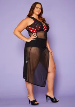 Plus Size Lace Up Sheer Tank Midi Dress Cover Up -Asoph Fashion Shop 2020429 001 3