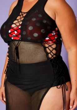 Plus Size Lace Up Sheer Tank Midi Dress Cover Up -Asoph Fashion Shop 2020429 001 5