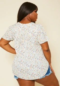 Plus Size Floral Print High Low Top -Asoph Fashion Shop 2020442 001 4