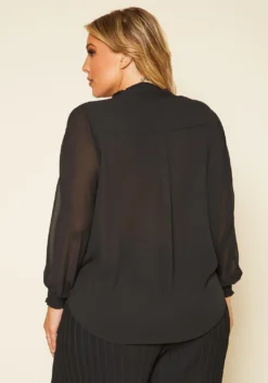 Pleione Plus Size Surplice Sheer Top -Asoph Fashion Shop 2020444 001 4