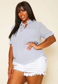 Pleione Plus Size Shirred Ruffle Top -Asoph Fashion Shop 2020446 002 3