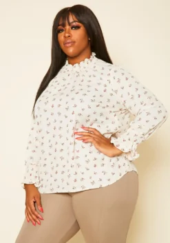 Pleione Plus Size Floral Print Mock Neck Top -Asoph Fashion Shop 2020447 001 3