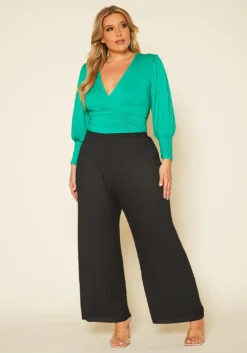 Pleione Plus Size High Waist Pleated Wide Pants