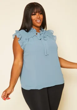 Pleione Plus Size Shirred Ruffle Sleeve Tank Top