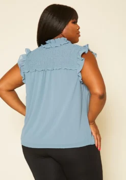 Pleione Plus Size Shirred Ruffle Sleeve Tank Top -Asoph Fashion Shop 2020451 002 4