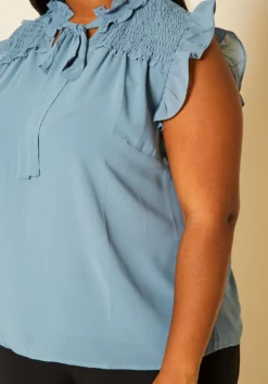 Pleione Plus Size Shirred Ruffle Sleeve Tank Top -Asoph Fashion Shop 2020451 002 5