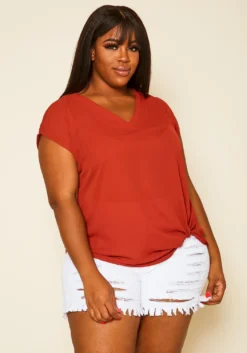 Pleione Plus Size Side Twist Basic Top