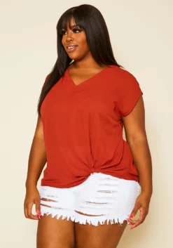 Pleione Plus Size Side Twist Basic Top -Asoph Fashion Shop 2020453 001 3