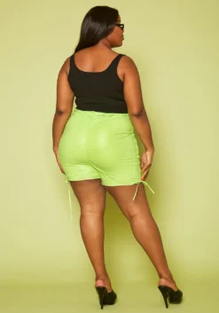 Plus Size Faux Leather Ruched High Waist Shorts -Asoph Fashion Shop 2020468 002 4