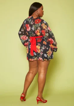 Plus Size Long Sleeve Floral Romper -Asoph Fashion Shop 2020473 001 4