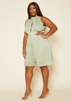Plus Size Pleated Polka Dot Cut Out Romper -Asoph Fashion Shop 2020477 001 3