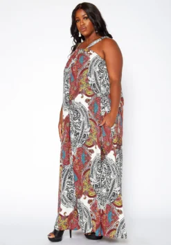 Asoph Plus Size Paisley Print Maxi Flare Dress -Asoph Fashion Shop 2020478 001 3