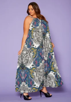Asoph Plus Size Paisley Print Maxi Flare Dress -Asoph Fashion Shop 2020478 002 3