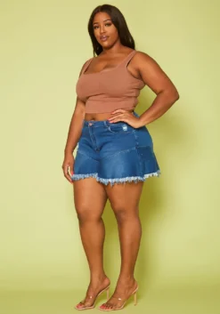 Plus Size Fit & Flare Denim Shorts -Asoph Fashion Shop 2020496 001 3