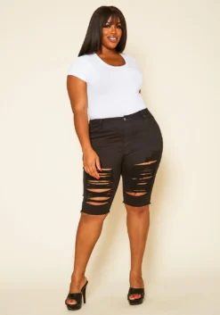 Plus Size Distressed Denim Bermuda Shorts -Asoph Fashion Shop 2020497 001 4