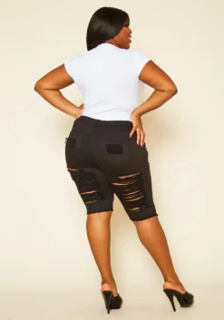 Plus Size Distressed Denim Bermuda Shorts -Asoph Fashion Shop 2020497 001 6