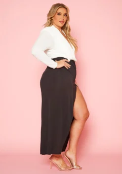 Plus Size Black & White Slit Maxi Dress -Asoph Fashion Shop 2020499 001 3