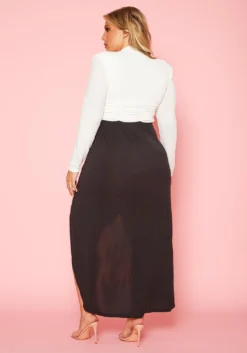 Plus Size Black & White Slit Maxi Dress -Asoph Fashion Shop 2020499 001 4
