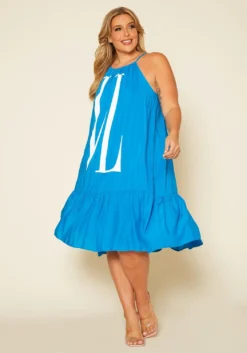 Plus Size Graphic Halter Top Tiered Dress