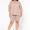 Plus Size V-Neck Tee Shirt & Biker Shorts Set