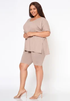 Plus Size V-Neck Tee Shirt & Biker Shorts Set -Asoph Fashion Shop 2020548 110 3