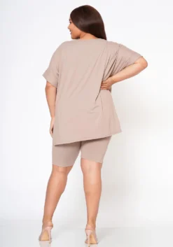 Plus Size V-Neck Tee Shirt & Biker Shorts Set -Asoph Fashion Shop 2020548 110 4